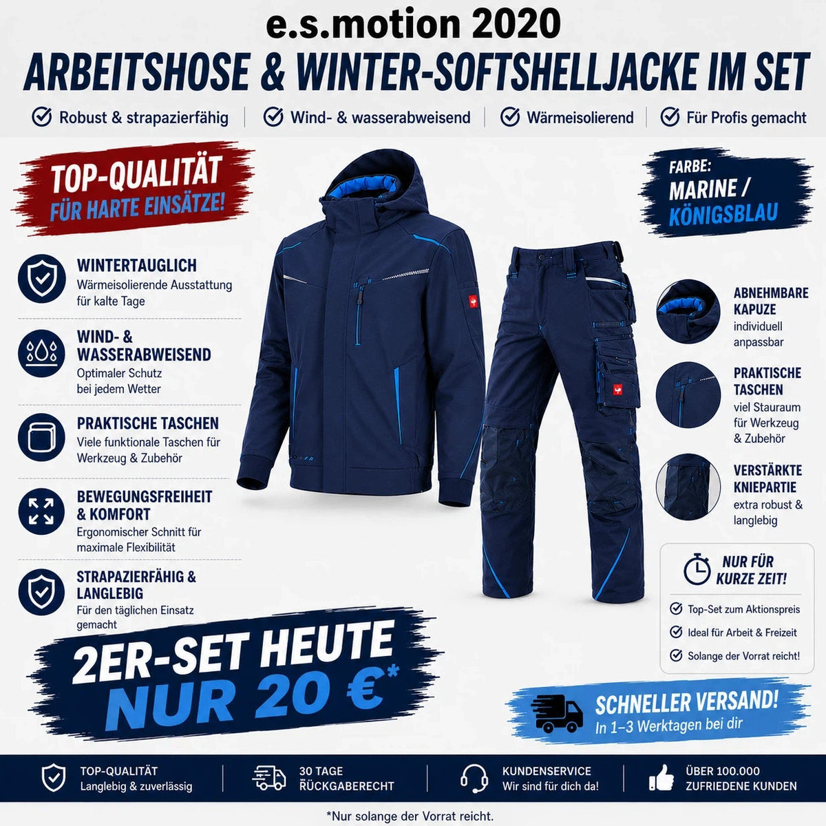 ☀️ WINTER-SALE IM SOMMER ❄️Softshelljacke x Bundhose e.s.motion 2020 Set