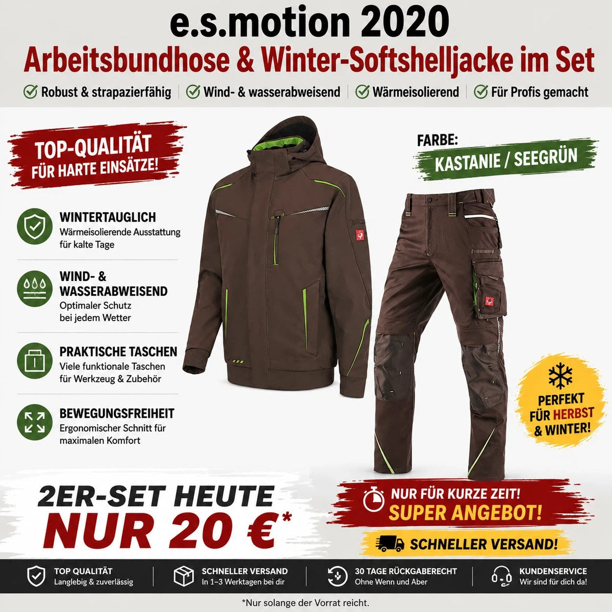 ☀️ WINTER-SALE IM SOMMER ❄️Softshelljacke x Bundhose e.s.motion 2020 Set
