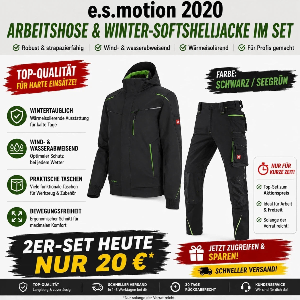 ☀️ WINTER-SALE IM SOMMER ❄️Softshelljacke x Bundhose e.s.motion 2020 Set