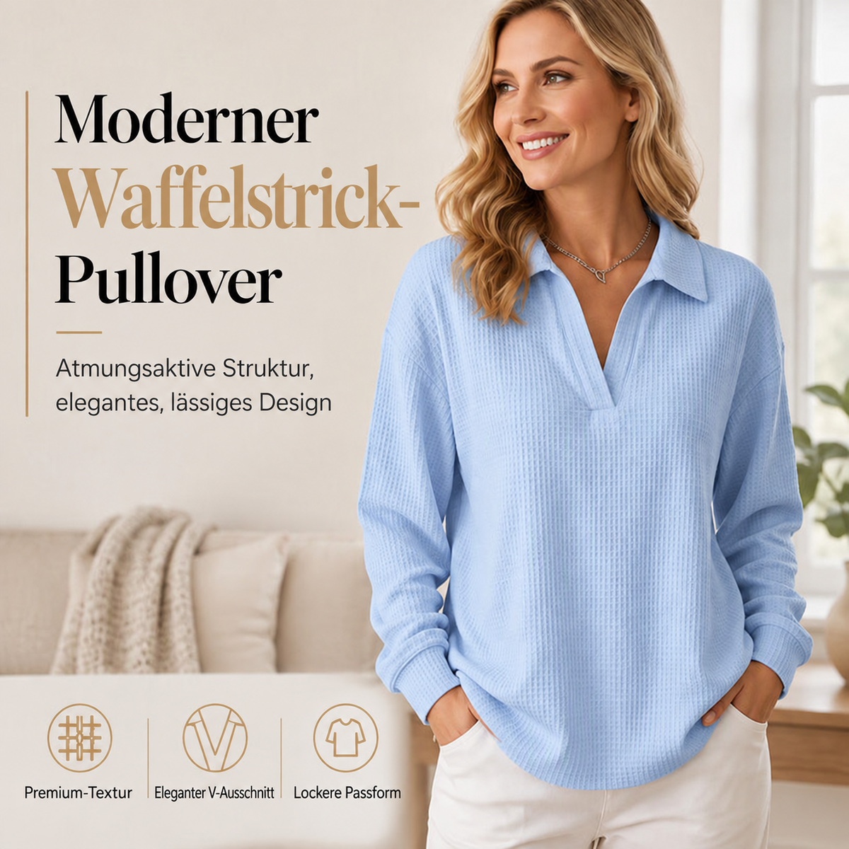 Bestseller🏆🧶 Damen-Strickoberteil mit V-Ausschnitt und langen Ärmeln